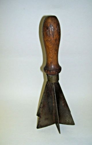 Antique Primitive Food Chopper Metal With Wood Handle