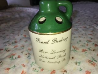 Vintage P.  C.  A.  Advertising Pencil Parking Crock Jug Rices Landing Natl.  Bank Pa