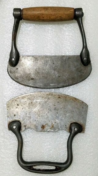 Antique Vintage Wood Handle & Metal Handle Rocker Blade Food Chopper