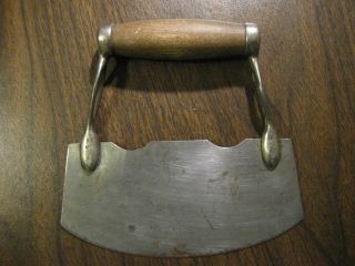 Antique Wood Metal Single Blade Hand Held Food Chopper Vintage Kitchen Tool