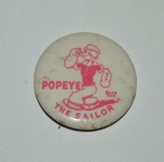 Wow Vintage 1929 Popeye The Sailor Usa White & Red Button Pin Sole Mfg Rare