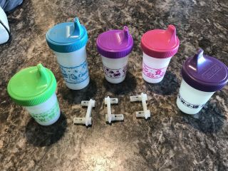 Vintage Rare Playtex Plastic Sippy Cups Set Of 5 Animals,  Trains,  Planes,  Circus