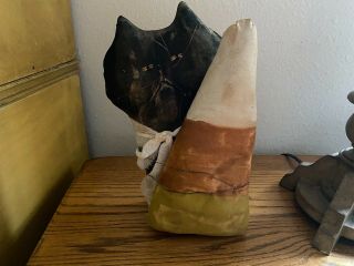 Primitive Black Cat And Candy Corn - Fall/halloween - Shelf Sitter