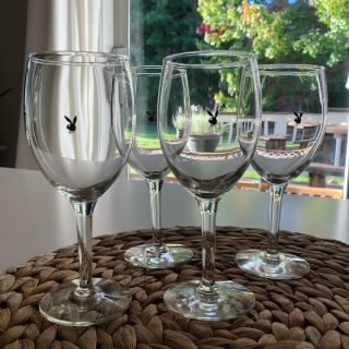Set Of 4 Vintage Playboy Club Bunny Logo Wine Glass Playmate 8 Oz.  7 "