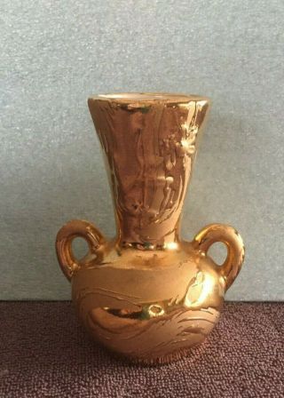 Vintage Swetye Gold Salem Ohio Handled Vase - Rare 5 " Tall
